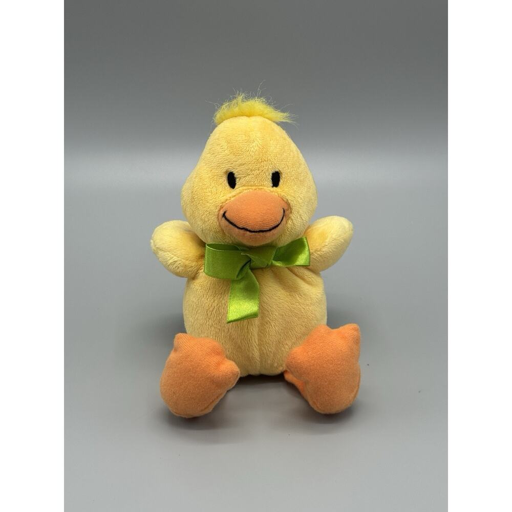 Hallmark‎ Yellow Orange Duck Chick Bird Plush W/ Green Ribbon Bow 8”